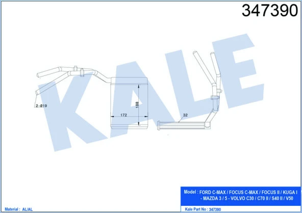 KALE KALORİFER RADYATÖRÜ C-MAX-FOCUS C-MAX-FOCUS 3-KUGA-MAZDA 3-5-VOLVO C30-C70 II 0