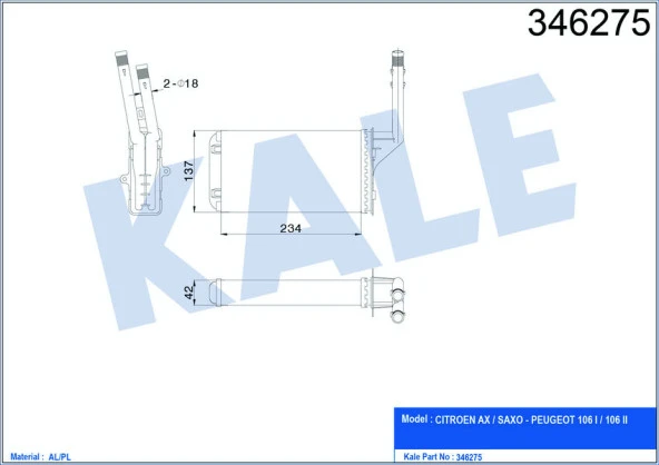 KALE KALORİFER RADYATÖRÜ 106 91-96 SAXO 96-03 AX 91-96 234x138