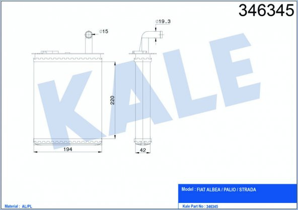 KALE 346345-KALORİFER RADYATÖRÜ BRAZİNG PALIO MUSLUKLU 233x195x32