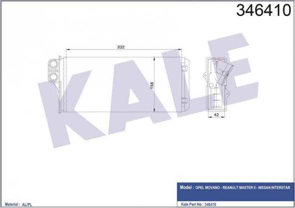 KALE 346410-KALORİFER RADYATÖRÜ MASTER II 2.5D-2.8DTI 98-01 OPEL MOVANO 1.9DTI-2.2DTI 00