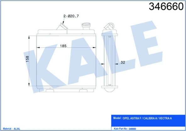 KALE KALORİFER RADYATÖRÜ BRAZİNG ASTRA F-CALIBRA A-VECTRA A ŞAŞI 174x174x42