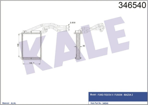 KALE KALORİFER RADYATÖRÜ FİESTA V 1.4TDCİ 1.6TDCİ 01-08 FOCUS 1 1.4 1.6 1.8 2.0 98-04