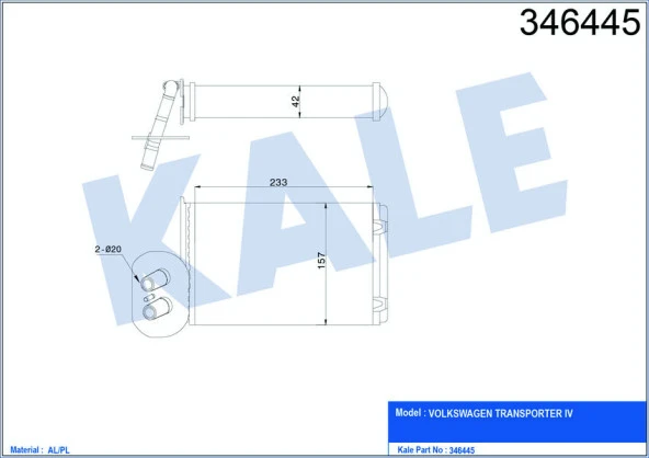 KALE KALORİFER RADYATÖRÜ VW TRANSPORTER T4 1.9D-TD-2.0D-2.4D-2.5D-TD ÖN 234x157x42 AC