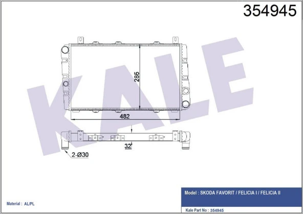 KALE SU RADYATÖRÜ AL/PL/BRZ SKODA FAVORIT-FELİÇ IA I-FELİÇ IA II SU RADYATÖRÜ