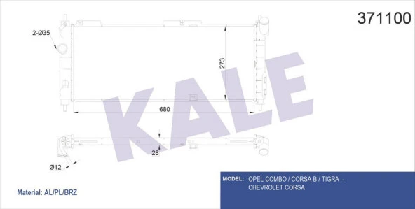 KALE SU RADYATÖRÜ COMBO-CORSA-CORSA B-TIGRA AL/PL/BRZ 680x273x26