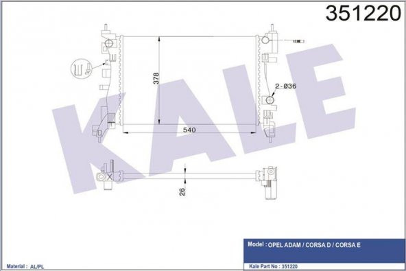 KALE 2501082AL-SU RADYATÖRÜ CORSA D 1.2-1.4 06 / CORSA E 14 / ADAM 13- 351220