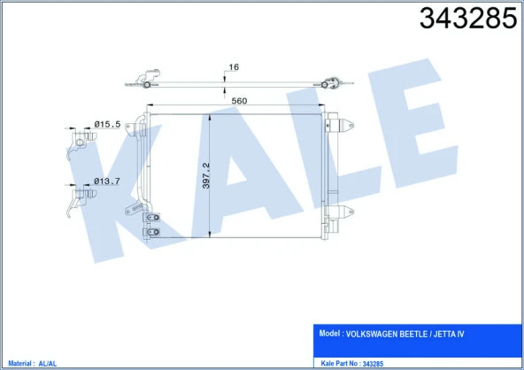 KALE KLİMA RADYATÖRÜ KONDENSER JETTA 10 582x378x16 AL/BRZ