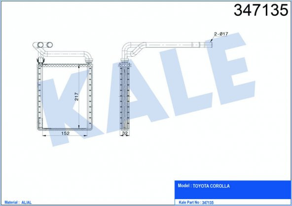 KALE 347135-KALORİFER RADYATÖRÜ TOYOTA COROLLA 1.4 VVTI-1.6 VVTI 02-07