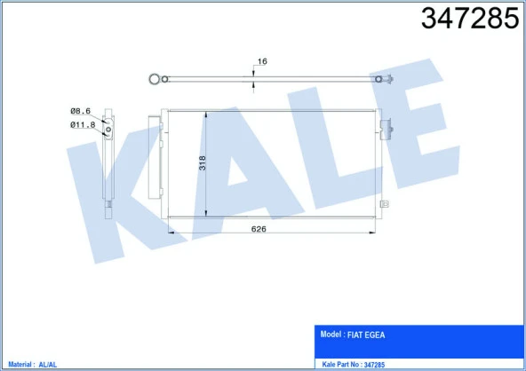 KALE KLİMA RADYATÖRÜ KONDENSER EGEA 1.3-1.6 MULTİJET-1.4 BENZİNLI AL-PL-BRZ