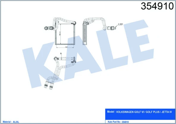 KALE KALORİFER RADYATÖRÜ BORULU GOLF 5I -JETTA IV-1.2TSI-1.4TSI-1.6-2.0TDI 181x157x22