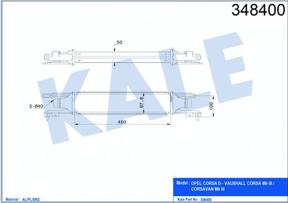 KALE TURBO RADYATÖRÜ INTERCOOLER CORSA D AL/PL/BRZ 450x97x52