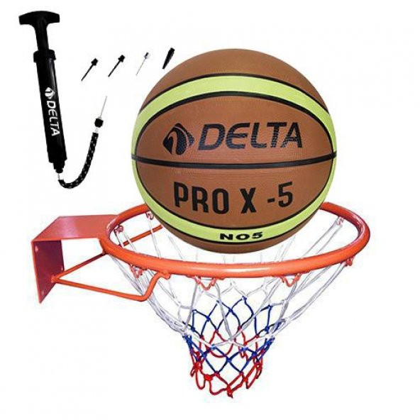 Delta Basketbol Çemberi No5 PRO-X Basketbol Topu Basketbol Filesi Top Pompası Seti