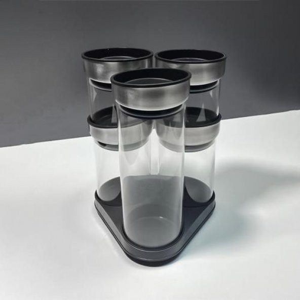 Cam Baharatlık Seti Döner Standlı Baharat Takımı 6 Parça Rena - 3