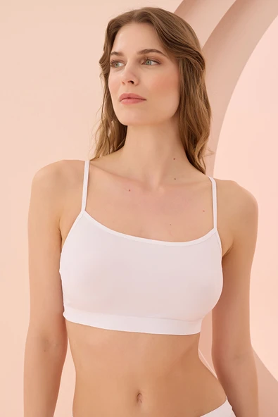 Beyaz İnce Askılı Seamless Büstiyer - Resim 2