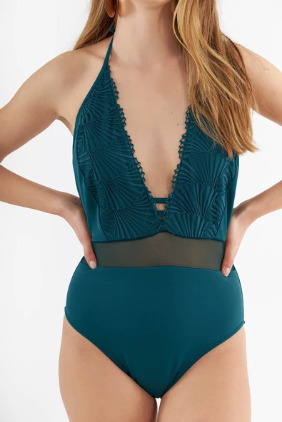 Zümrüt Yeşil Dantelli Mayo - 2