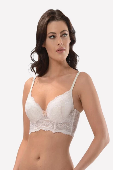 Ekru Hafif Destekli Kısa Büstiyer - Resim 2