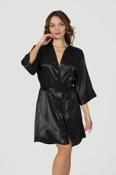 Siyah Bride Saten Sabahlık - Resim 2