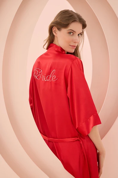Kırmızı Bride Saten Sabahlık - Resim 2