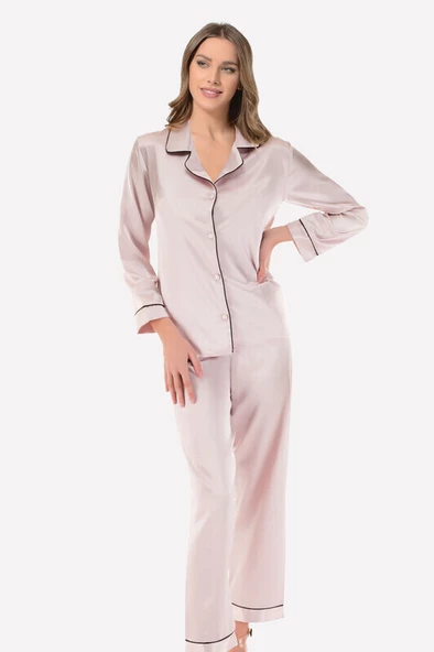 Pudra Saten Pijama Takımı - 2