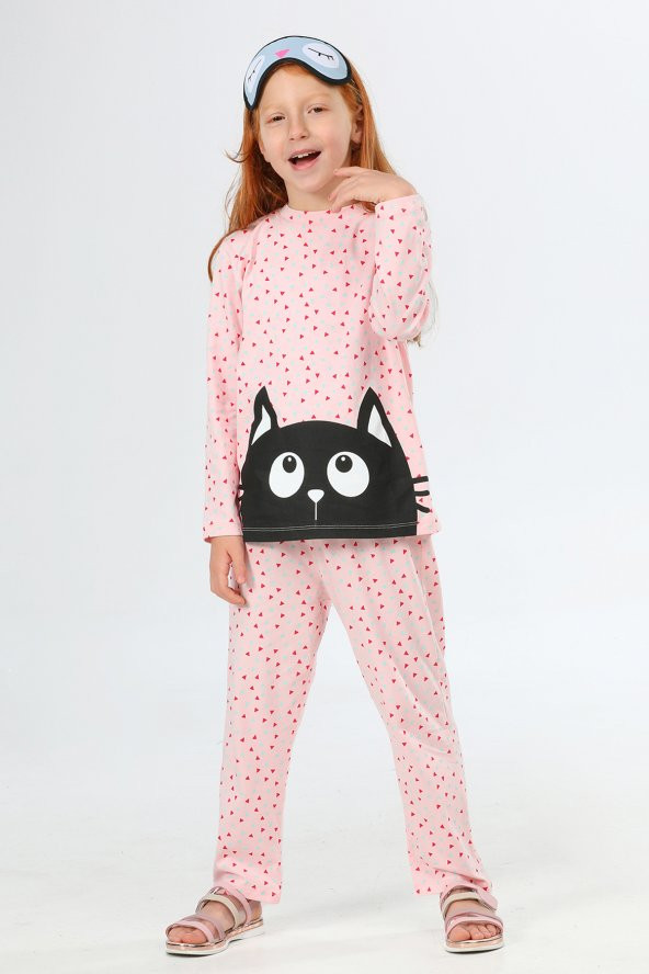 Black Cat Pijama Kız Çocuk Pijama Alt Üst Takım LP-22SUM-023
