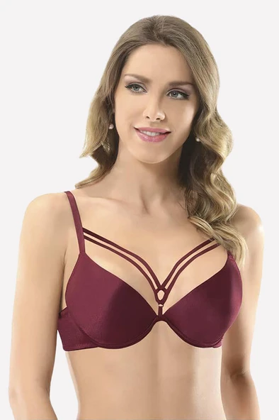 Bordo Göğsü İp Detaylı Sütyen ürün görseli 1