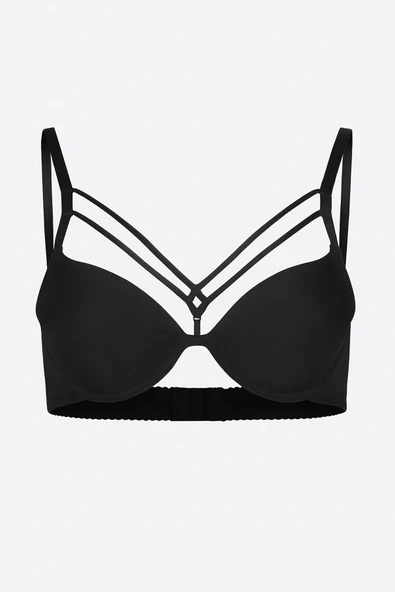 Siyah Göğsü İp Detaylı Sütyen - Resim 2