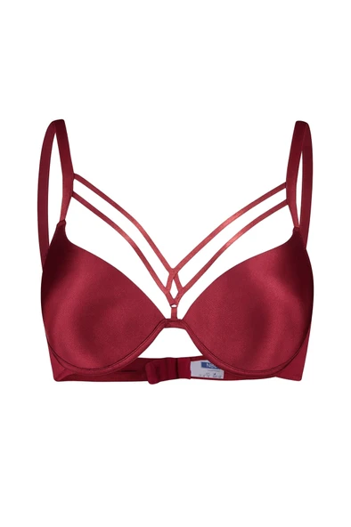 Bordo Göğsü İp Detaylı Sütyen - Resim 2