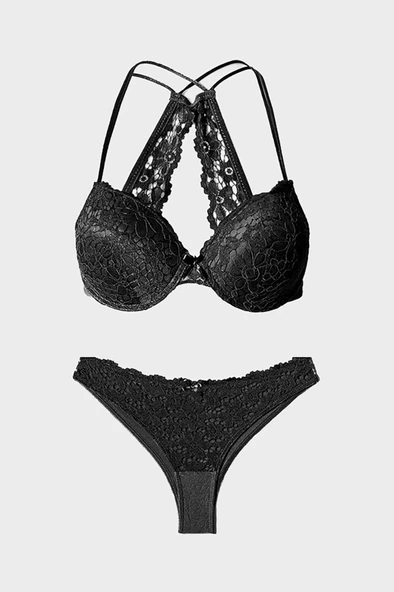 Siyah Dantelli Sütyen Külot  Takımı - Resim 5