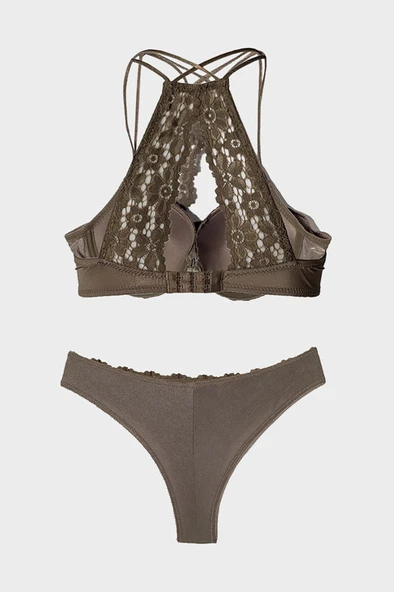 Haki Dantelli Sütyen Külot  Takımı - Resim 5