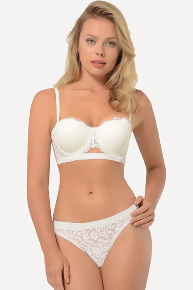 Ekru Dantelli Büstiyer String Takım ürün görseli