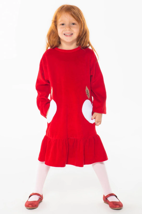 2 Kalp Kadife Kız Çocuk Elbise ZN-SS-085