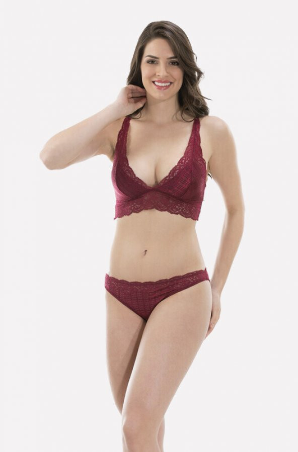 Bordo Dantel Bralet Takım