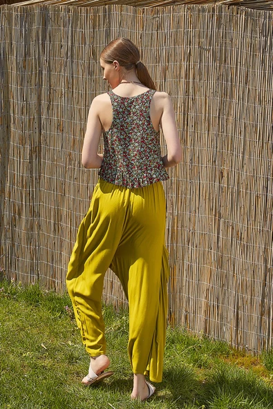 Kruvaze Ön Detay Beli Lastikli Salaş Pantolon - 5