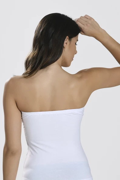 Beyaz Straplez Body T-Shirt - Resim 3