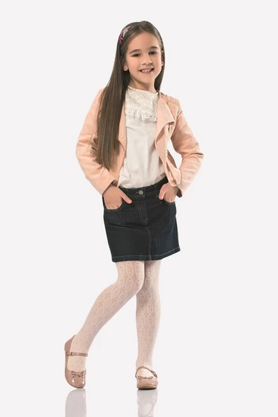 Ekru Desenli 70 Denye Çocuk Külotlu Çorap - 1