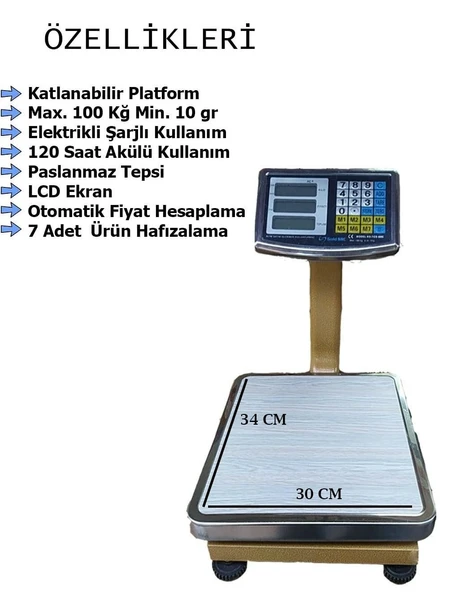100 KG TERAZİ-FİYAT HESAPLI TARTI-UZUN ŞARJ SÜRESİ-FİYAT HESAPLAMALI-2 YIL GARANTİLİ - 2