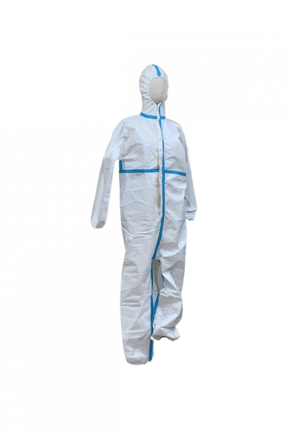 Tek Kullanımlık Mavi Şeritli Lamineli Tulum 55-60 Gr Tip 3/4