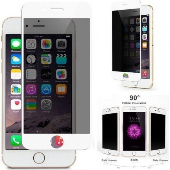Adaman Apple iPhone 6 Beyaz Privacy Gizlilik Filtreli Ekran Koruyucu Kırılmaz Cam