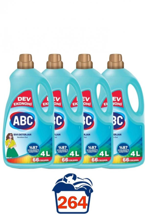 Abc Sıvı Çamaşır Deterjanı Renkliler Için 4 Lt 4 Lü Set 264 Yıkama 16 Litre