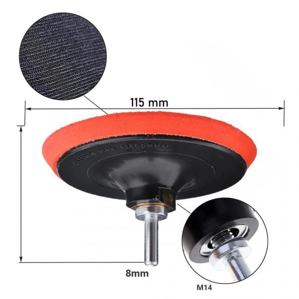 Rodex Avuç İçi Taşlama Cırt Zımpara Tabanı + Pim Seti 115mm ( 6 PARÇA ) RZP115 - 2