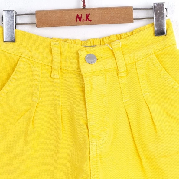NK Kids Krem Kız Çocuk Pileli Kot Şort - 4