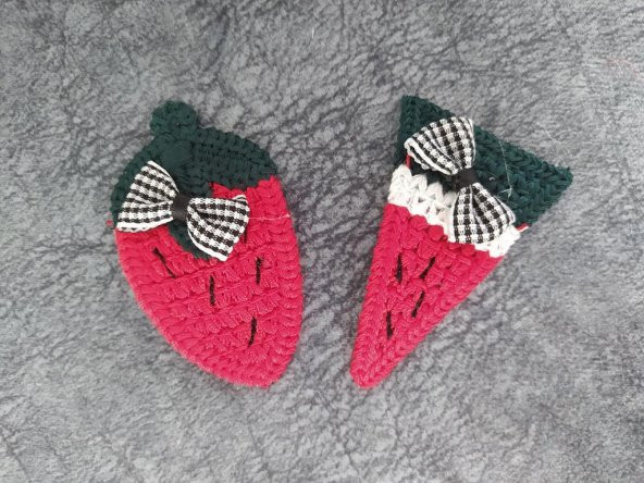 Çilek Karpuz Meyveli İp Örgü Çıt Çıt Toka - 3