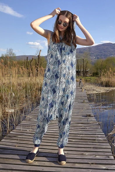 Bohem Stil Kapüşonlu Şalvar Tulum