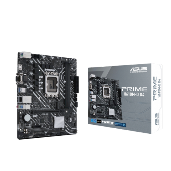 ASUS PRIME H610M-D D4, 2xDDR4, M.2, D-SUB, HDMI, RS232 Port, 12.Nesil, LGA1700 Soket, Anakart