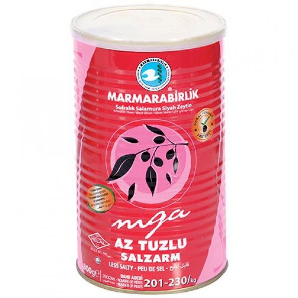 Marmarabirlik Sofralık Salamura Az Tuzlu 231-260 KB Siyah Zeytin Teneke 800 G