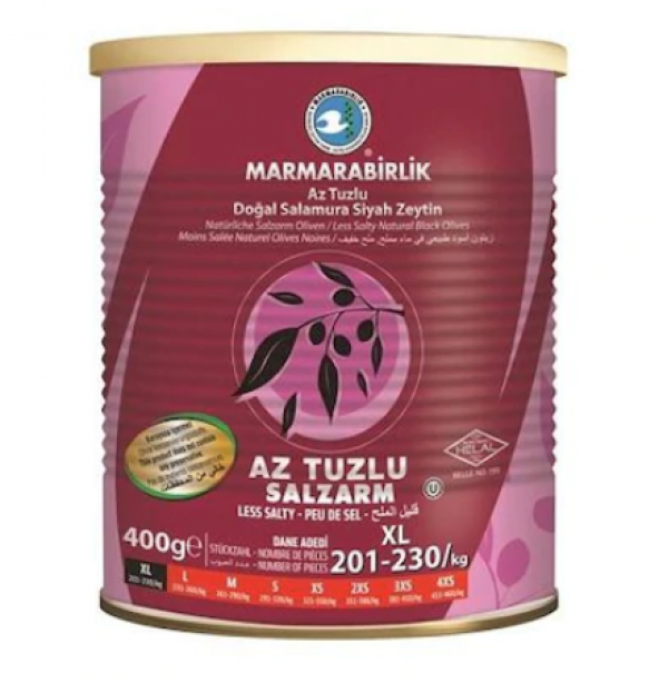 Marmarabirlik Az Tuzlu Salamura 201-230 KB XL Siyah Zeytin Teneke 400 G