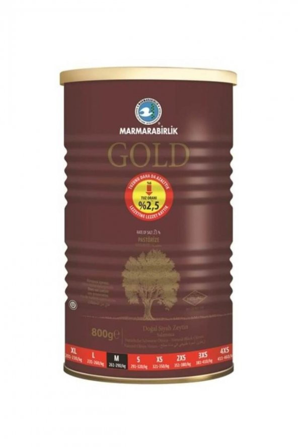 Marmarabirlik Gold Doğal Salamura 261-290 KB M Siyah Zeytin Teneke 800 G