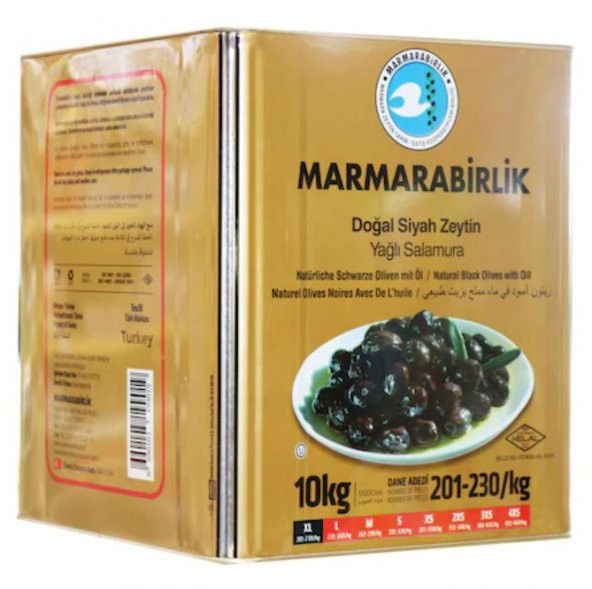 Marmarabirlik Mega 201-230 KB XL Siyah Zeytin Teneke 10 KG