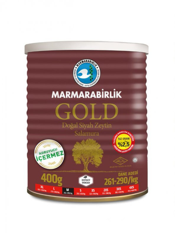 Marmarabirlik Zeytin Gold 261-290 KB M Siyah Zeytin Teneke 400 G