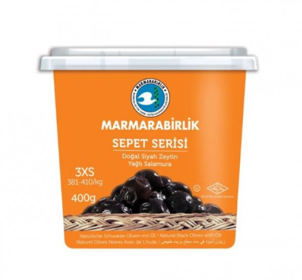 Marmarabirlik Sepet Serisi Yağlı Salamura 381-410 KB 3XS Siyah Zeytin Kutu 400 G